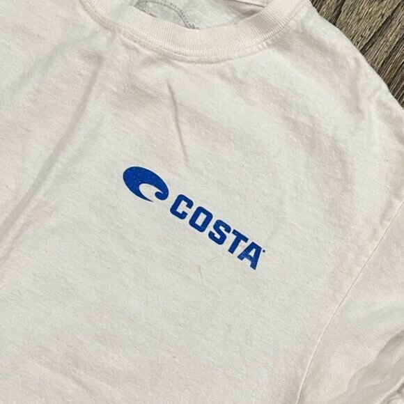 Costa Short Sleeve T-Shirt Logo Print Crew Neck Cotton Pullover White Small - Picture 3 of 5
